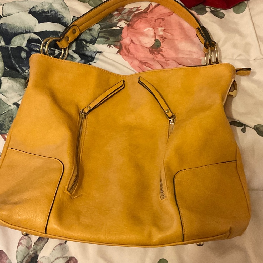 Dasein Stylish GoldYellow Leather Tote Bag